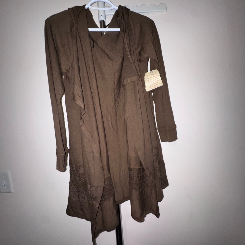 One World Brown Draped Hooded Cardigan